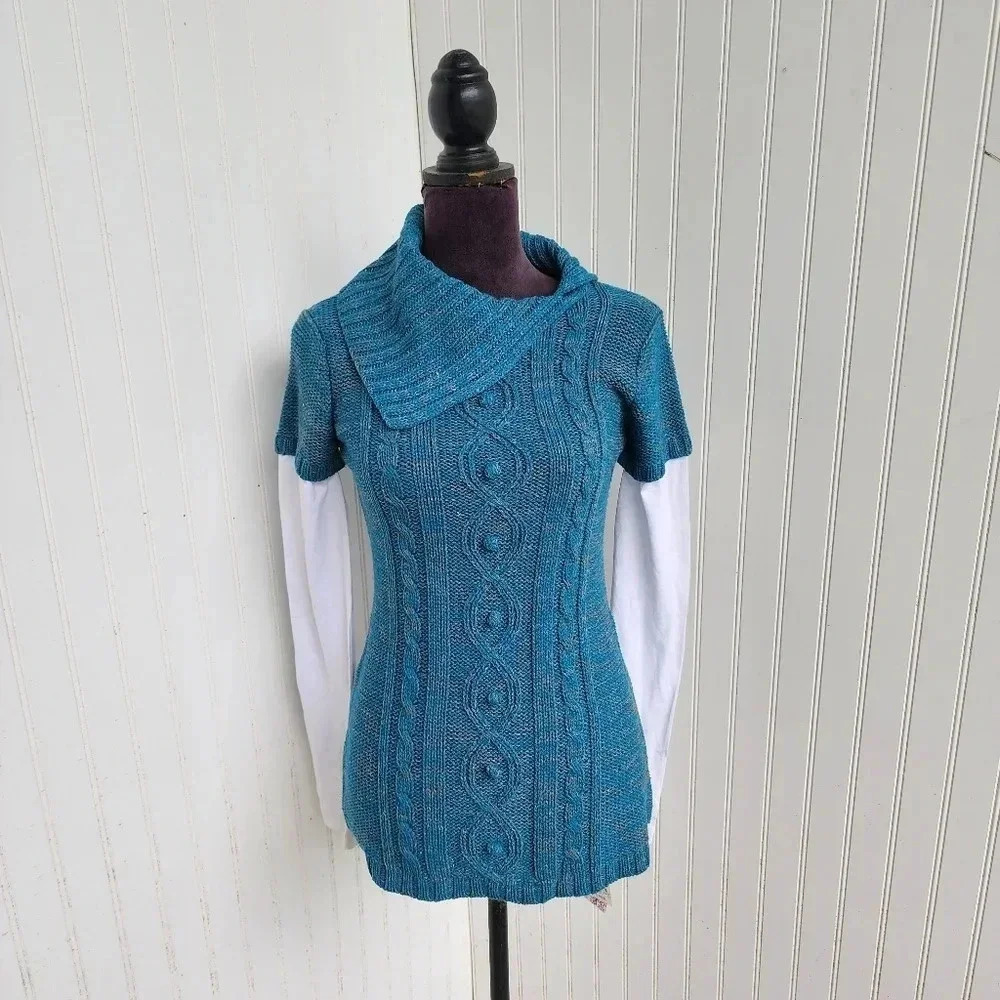 NWT Energie Juniors Long Sleeve Sweater Turquoise Green Acrylic Cowal XL
